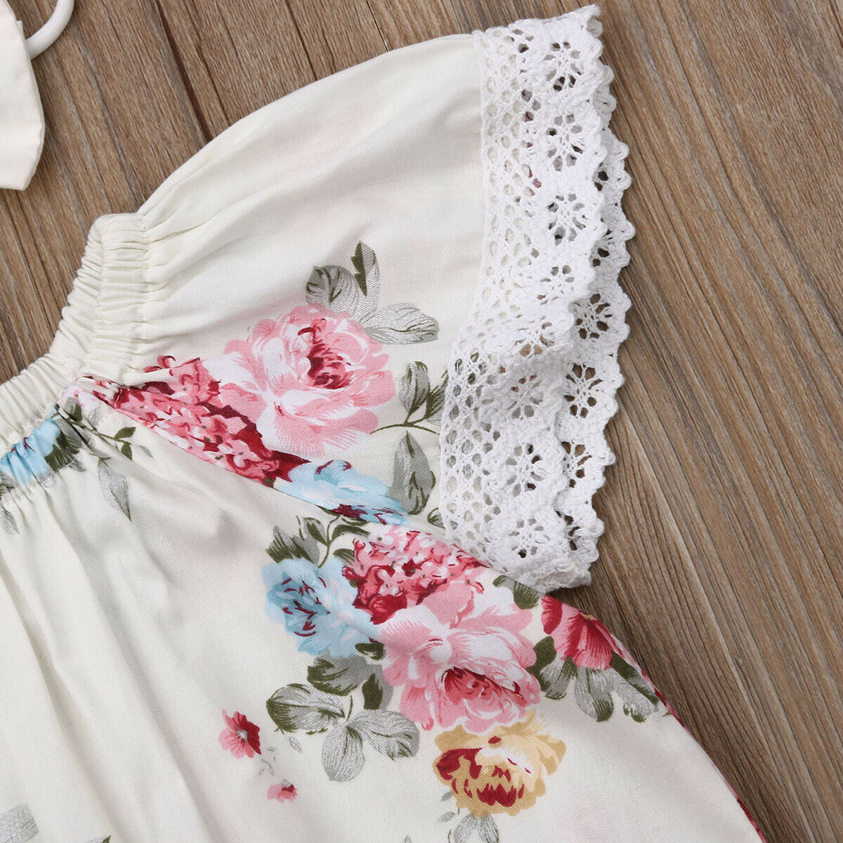Baby Summer Clothing 0-24M Infant Baby Girls Boys Jumpsuits Headband 2pcs Floral Print Ruffles Short Sleeve Bodysuits Sets