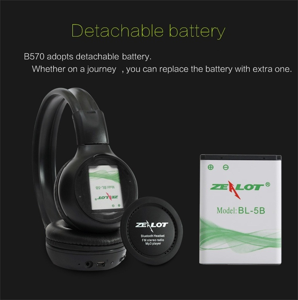 ZEALOT B570 Stereo Bluetooth Wireless Headphone With Mic Handsfree Headset with fm radio for iPhone Samsung Support TF Card
