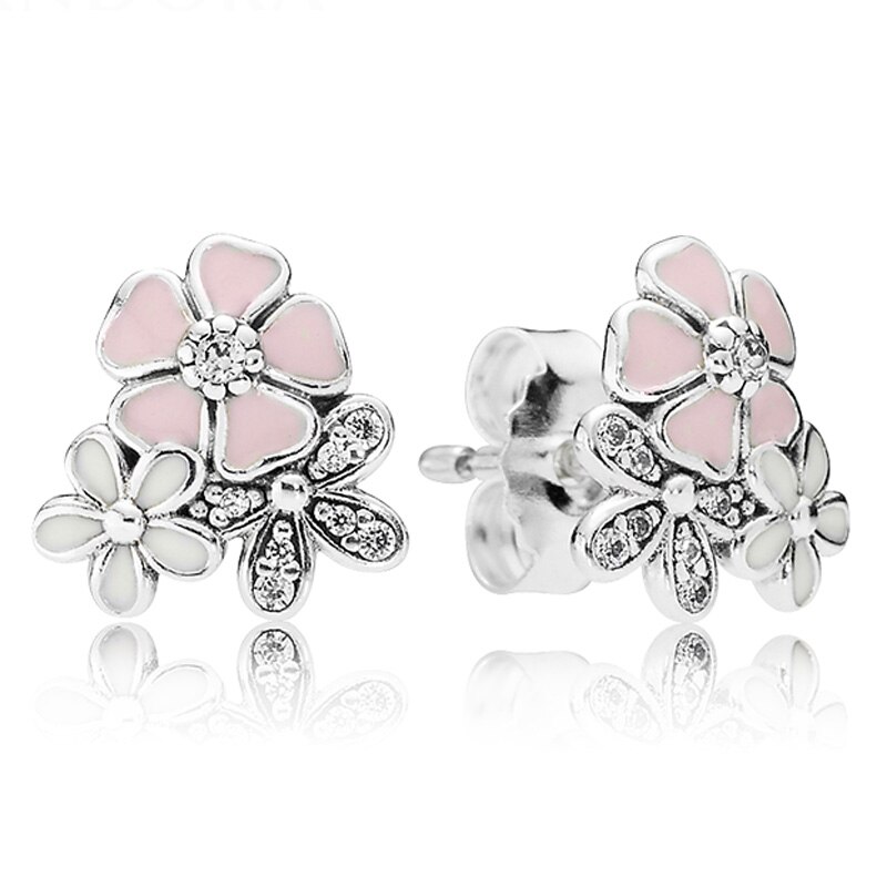 925 Argento sterlina Rosa Smalto Giardino Abbagliante Margherita Fiore di Magnolia Fiore Forget Me Not Orecchino di Modo Per Le Donne del Regalo Dei Monili: 4