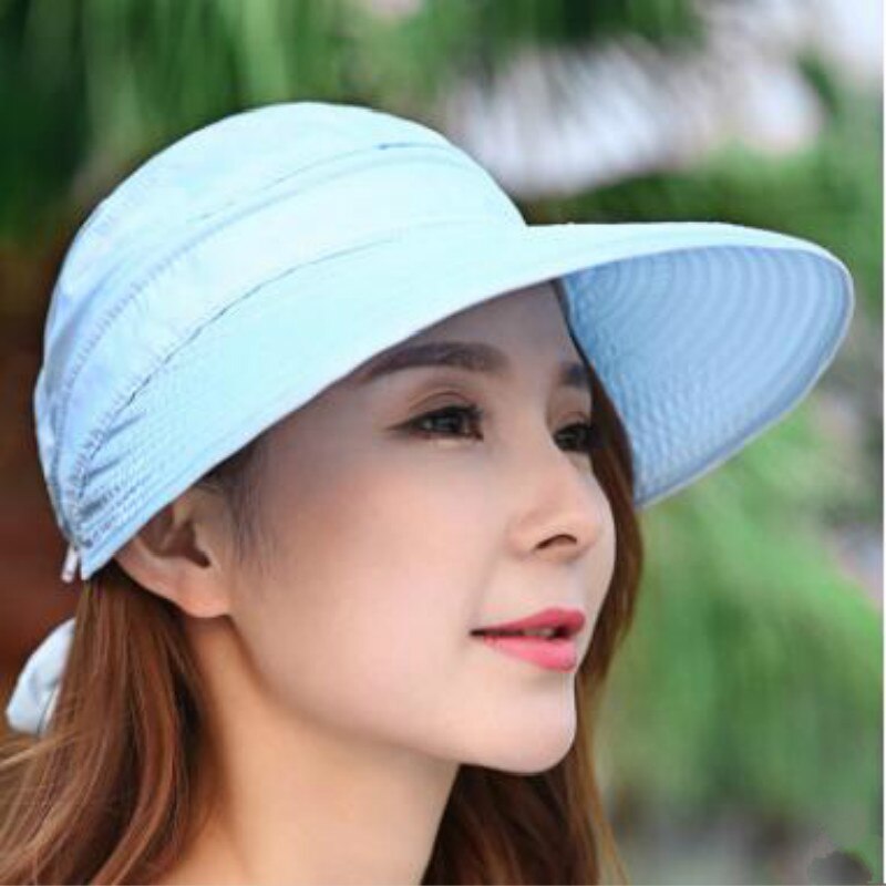 Viseras de verano de primavera a la , gorras plegables de ala ancha para el sol, sombreros de playa removibles para mujeres, sombrero femenino Femae Panamá: Azul cielo