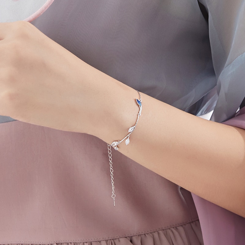 Thaya kinesisk stil perler armbånd 925 sterling sølv blå kran armbånd til piger specielle smykker