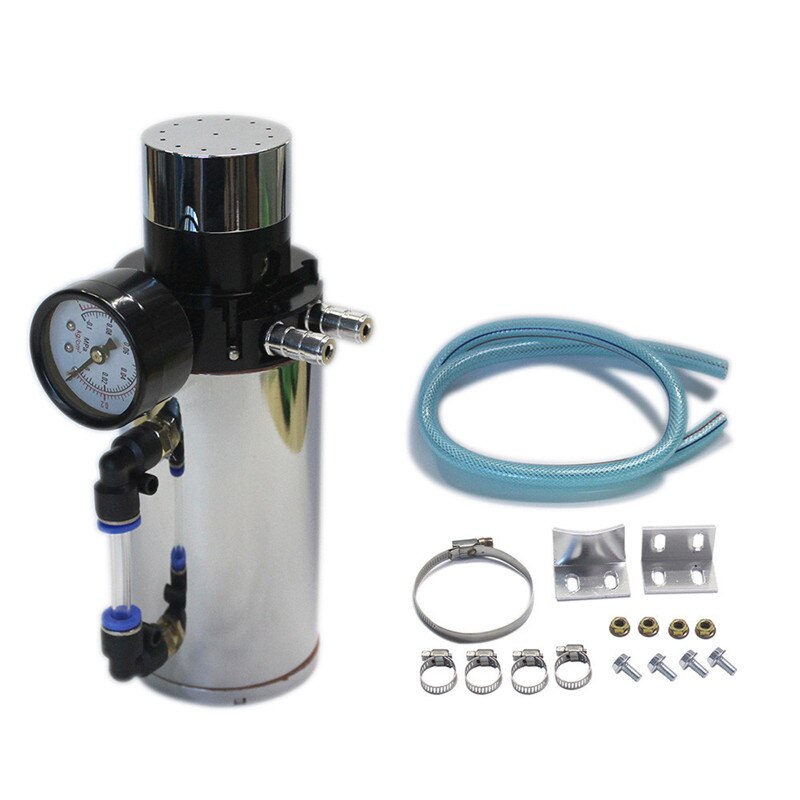 Spsld aluminium motor olie opsamlingsbeholder udluftningstank kan + vakuum trykmåler olie opsamling tank olie fange kan: Sølv