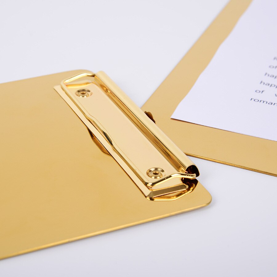 A4 Stainless Steel Clipboard Premium Golden Metal Hanging Clipboard as File Folder Writing Pads