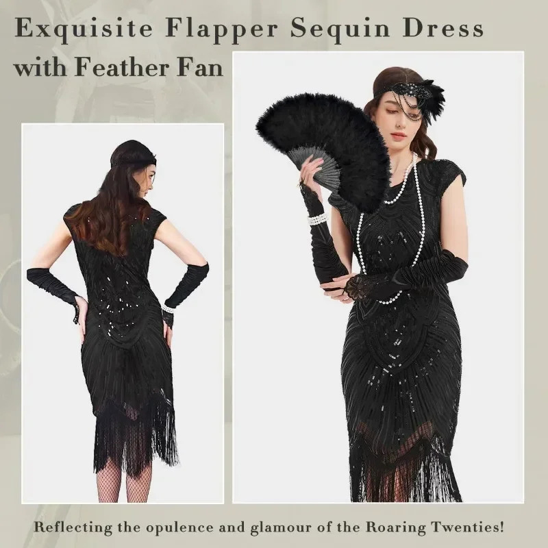 Flapper-Kleider für Damen, 1920er-Jahre, Pailletten, Fransen, Perlen, Cocktailkleid mit Rundhalsausschnitt, Roaring 20er-Jahre-Accessoires, Vintage-Spitzenkleid