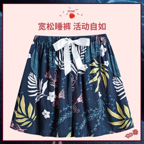 Pantalon court imprimé avec nœud pour femme, bas de nuit, Style japonais, loisirs, taille élastique, frais, respirant, vêtements de nuit doux, tendance, été: 4
