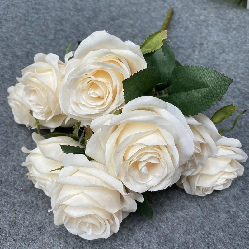 9 Heads Rose Bouquet Artificial Flower Wedding Ros... – Vicedeal