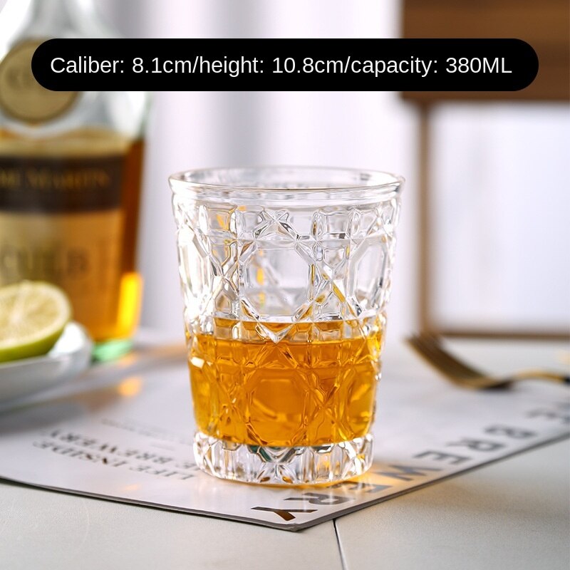 Cristal de celosía de estilo europeo de 380ml, copa de vino de ratán, cristal de cielo estrellado, vaso de whisky, vaso de cóctel: Transparent plaid
