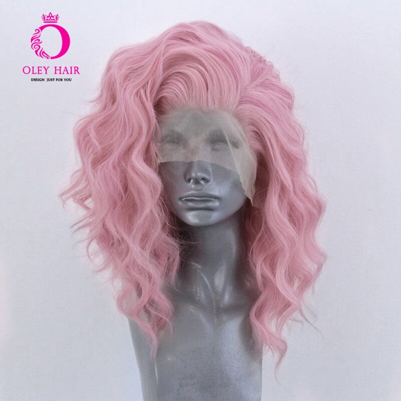 Light Pink Synthetic Lace Front Wig Heat Resistant Loose Wave Drag Queen Short Cosplay Wigs For Black Women