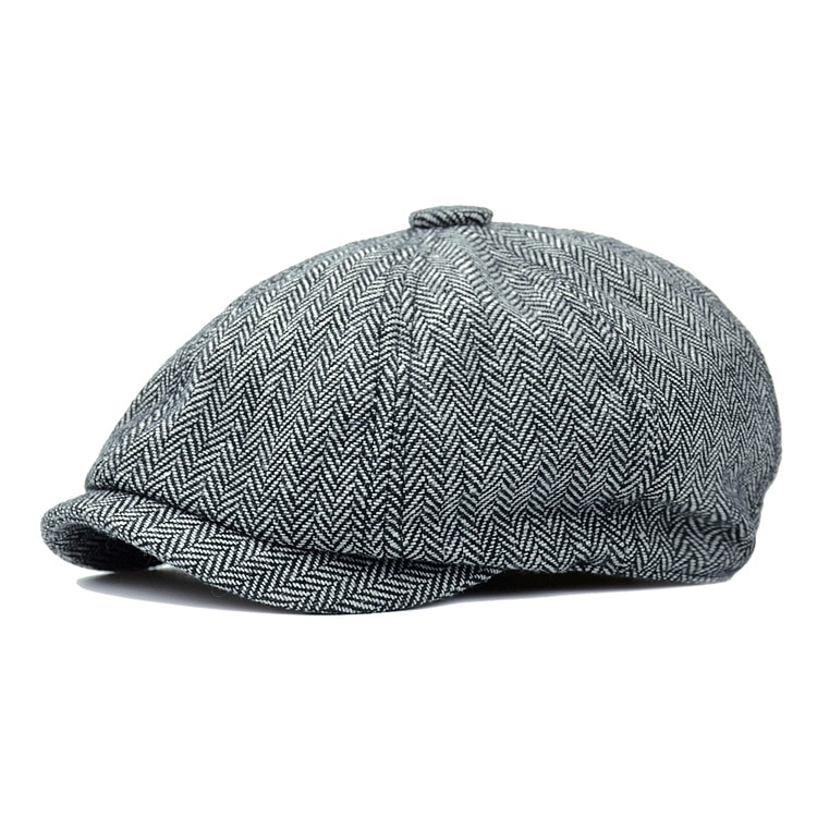 Novedad de , gorro plano, gorro de algodón con de espiguilla para niño, boina Unisex, sombreros grises: Gris