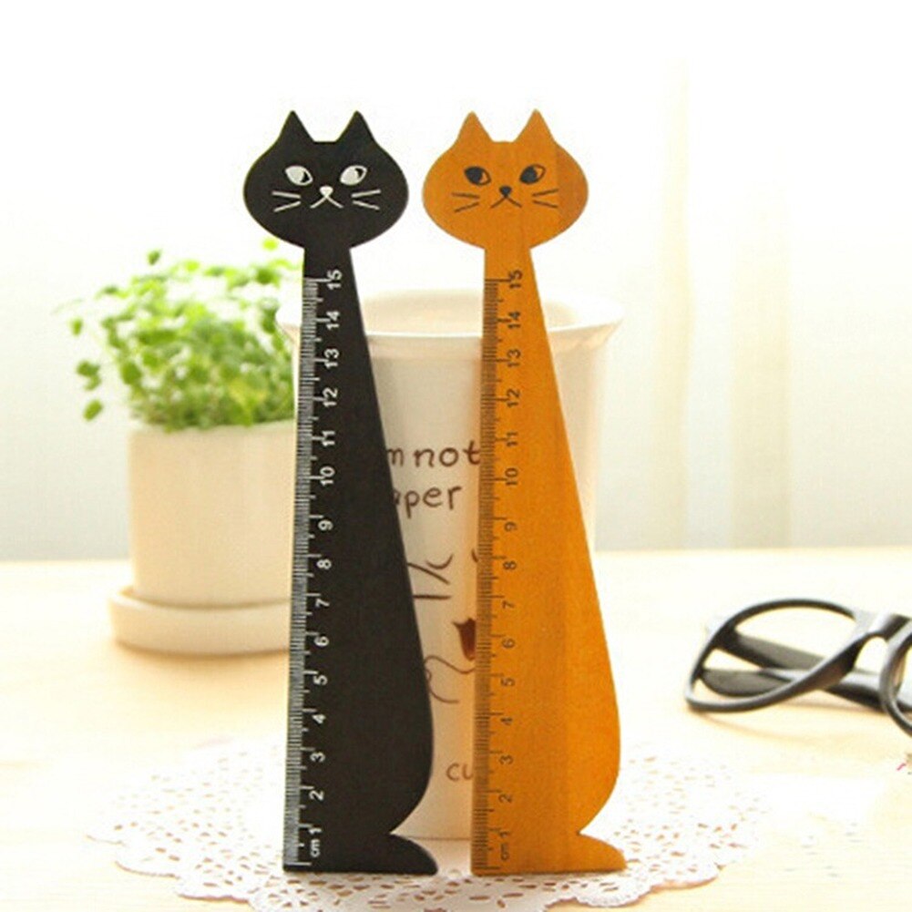 Cartoon Cat Drawing Wooden Ruler Student Stationery Cute Cat Kitty Face Stationery Wood Ruler Sewing Ruler