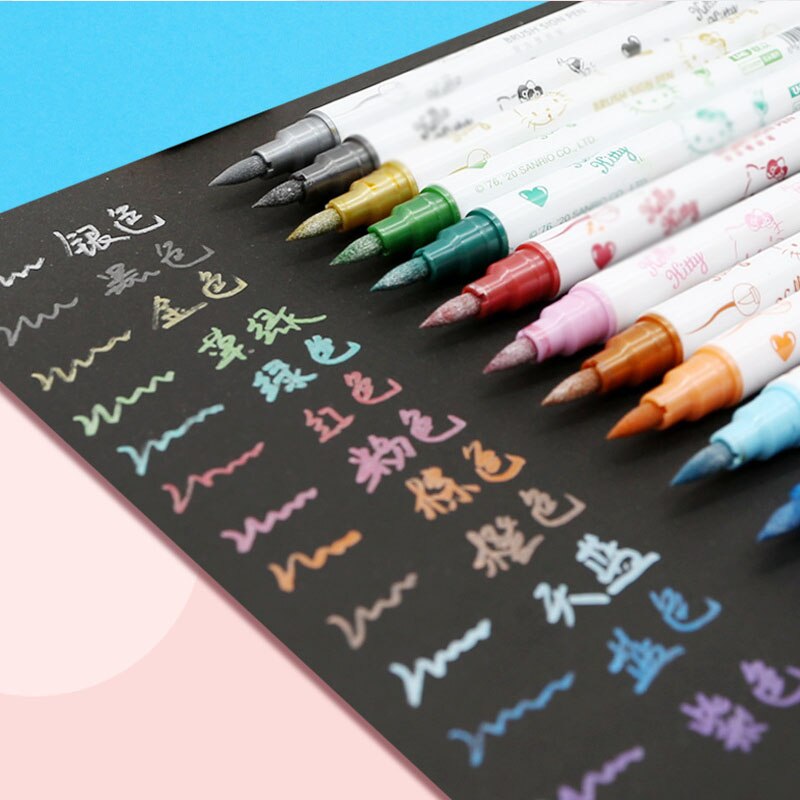 48 Stks/partij Leuke Kat Markeerstift 12 Kleuren Dubbele Hoofd Fijne Fluorescerende Marker Liner Tekening Pennen Kantoor Schoolbenodigdheden