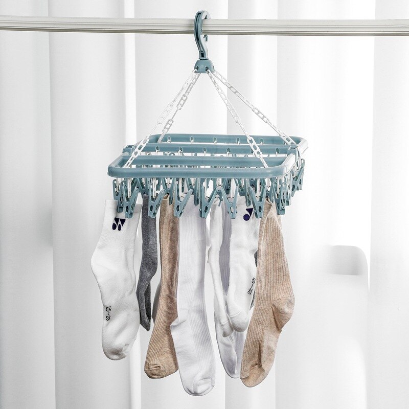 Rotatable Multifunctional Round Drying Rack With 32 Clips Plastic Foldable Clip Space Saving Indoor Socks Drying Rack Hangers