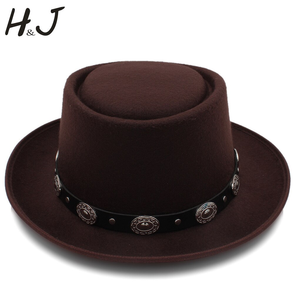 Vrouwen Pork Pie Hoed Vader Wol Platte Fedora Hoed voor Dame Koningin Gambler Schipper Trilby Hoed Hoed Maat 58 cm