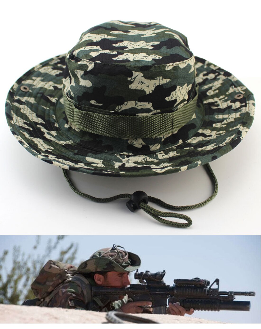 Gorros Boonie de arbusto al aire libre, gorro de pesca de camuflaje de la jungla: 12