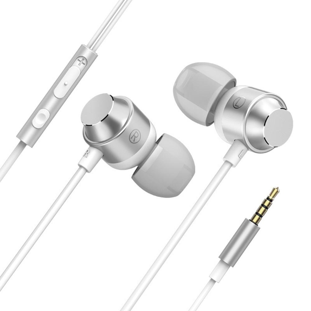 Erilles In-Ear 3.5 Mm Koptelefoon Metalen Magnetische Oortelefoon Met Microfoon Wired Stereo Oordopjes Subwoofer Koptelefoon Muziek Hifi Headset: Silver