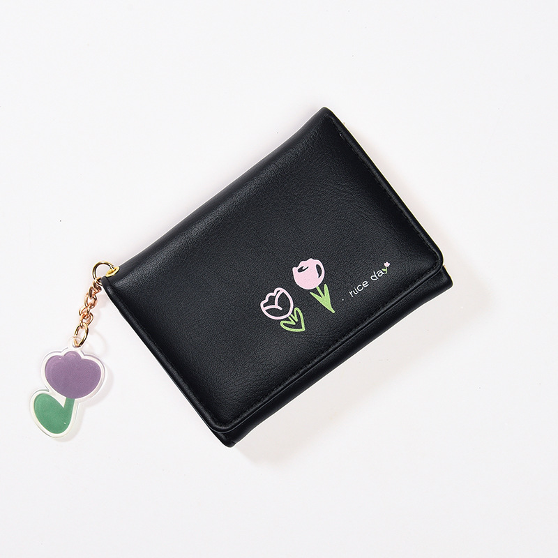Kvinner kort tynn koreansk versjon søt tegneseriebjørn dame liten lommebok student trefoldig lommebok kvinnelig kort myntpung: Klar