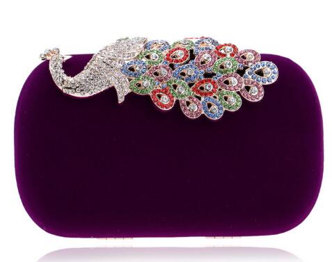 YINGMI Pavo Real de Diamantes Bolsos de Hombro de la Cadena de Metal Bolso de Noche Largo Rhinestones Wedding Nupcial Del Embrague Del Monedero Del Bolso De La Boda: YM1022purple