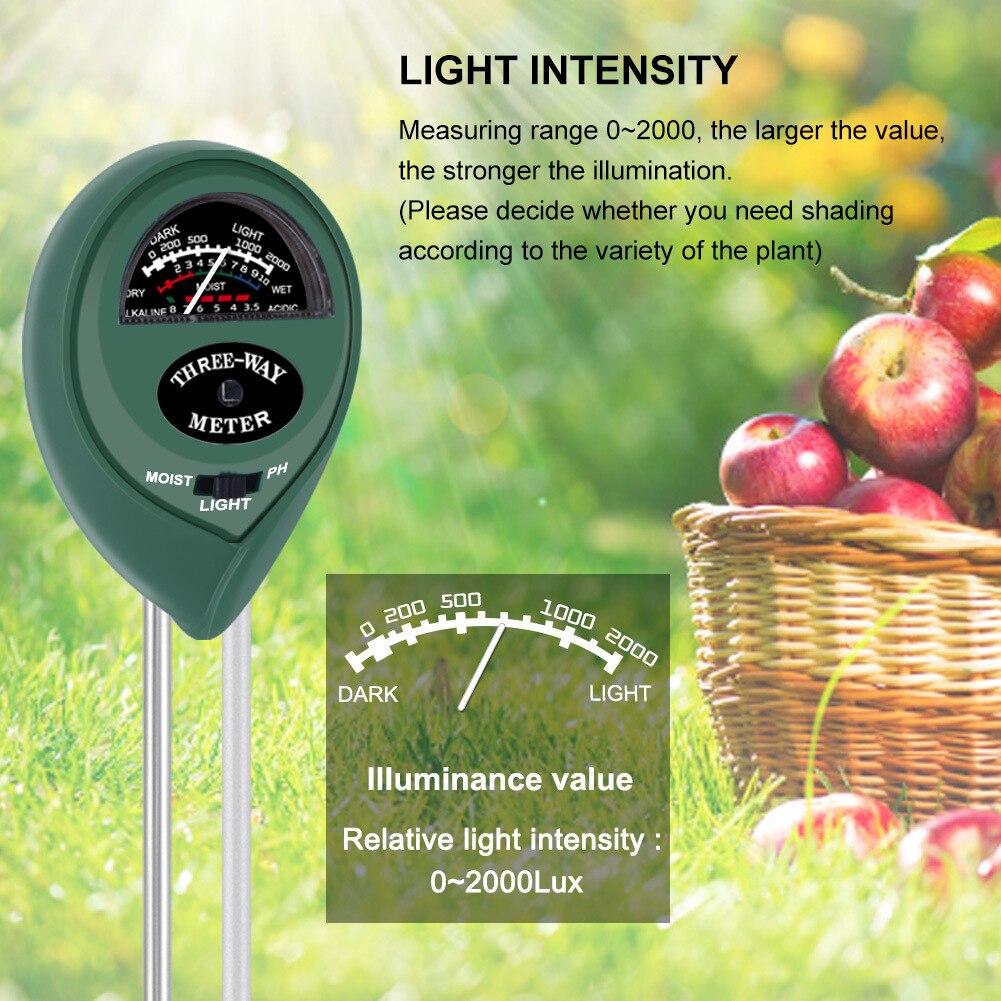 3 in 1 Soil Tester Soil Moisture PH Meter Sunlight Intensity Measurement Monitor Acidity Alkali for Gardening Plants Farming