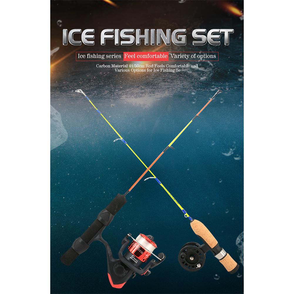 Spinnen Gießen Eis Angelrute Combo Mini Pole Locken 41/50cm Versenkbare Kohlenstoff Karpfen Stange und Angelrollen multifunktions einstellen