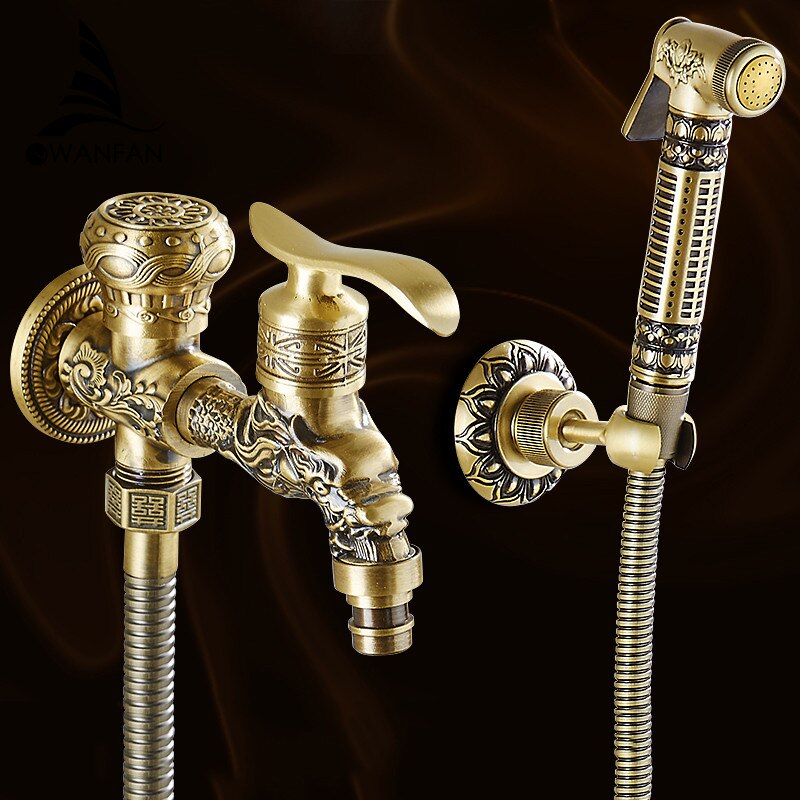 Bidet vandhane antik messing vægmonteret badeværelse hygiejnisk bruser sprøjte vandhane airbrush toilet vaskemaskine hane
