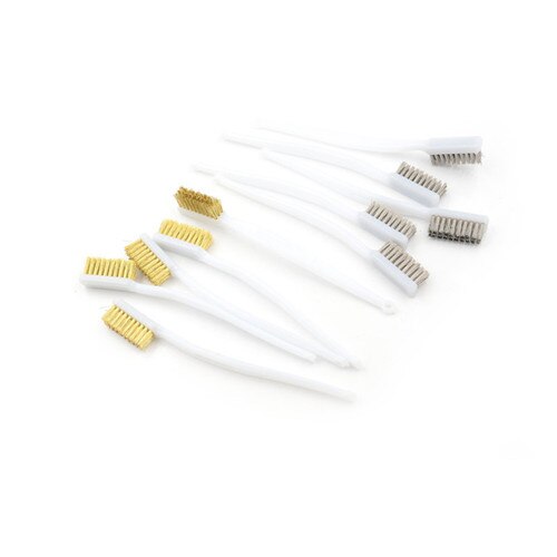 5 Pcs White Plastic Handle Brass Bristle Wire Brush 6.9 x 0.47 x 0.79inch Length