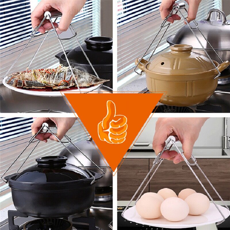 1Pcs Rvs Pot Pan Schotel Kom Clip Opvouwbare Schotel Plaat Clip Tong Koken Clip Keuken Klem Gripper Voor keuken Gereedschap