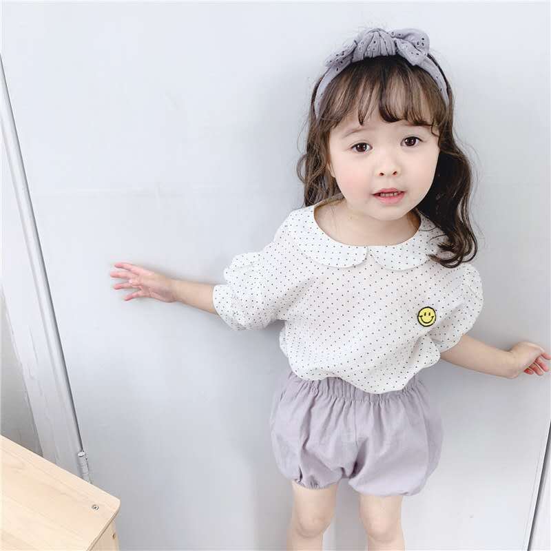 Kinderkleding Zomer Meisje Koreaanse Versie Van De Lotusblad Kraag Polka Dot Korte Mouwen Shirt
