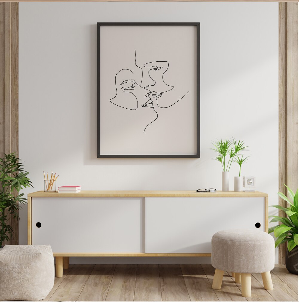 One Line Art Couple,Single Line Drawing Couples , Minimalist Face Line Art Above Bed Art Kiss Printable For Bedroom