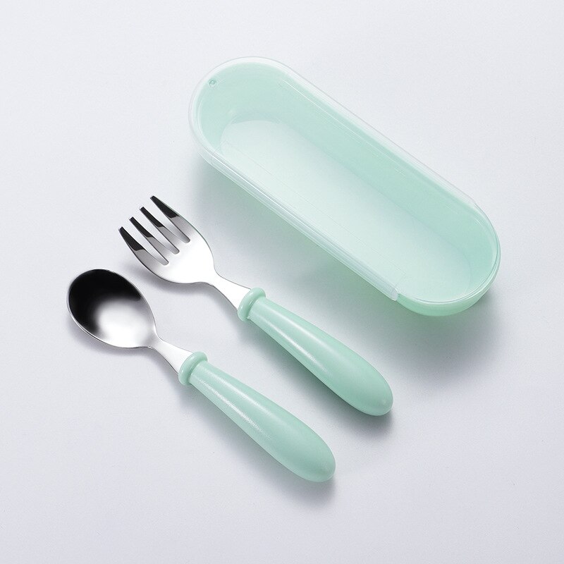 Kinderen Bestek Bestekset Rvs Kinderen Lepel En Vork Kids Servies Set Met Stroage Case Kinderen Draagbare: green spoon fork box