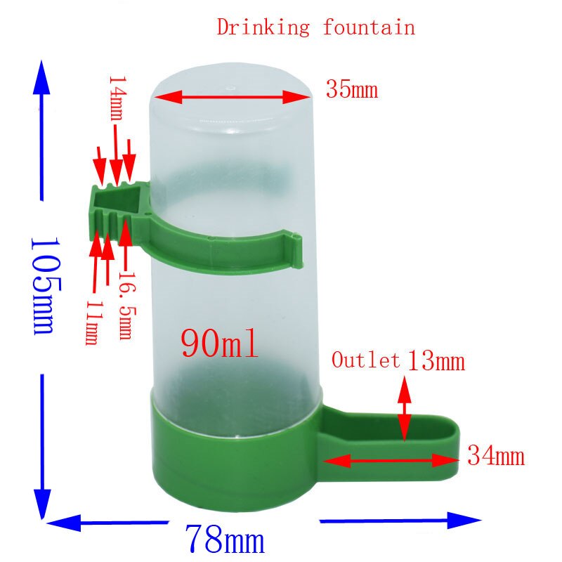 60 ml 90 ml 140 ml 150ml voljär undulat cockatiel fåglar matningsutrustning papegoja fågel drinker matare vattning plast med klämma 30 st: 90ml