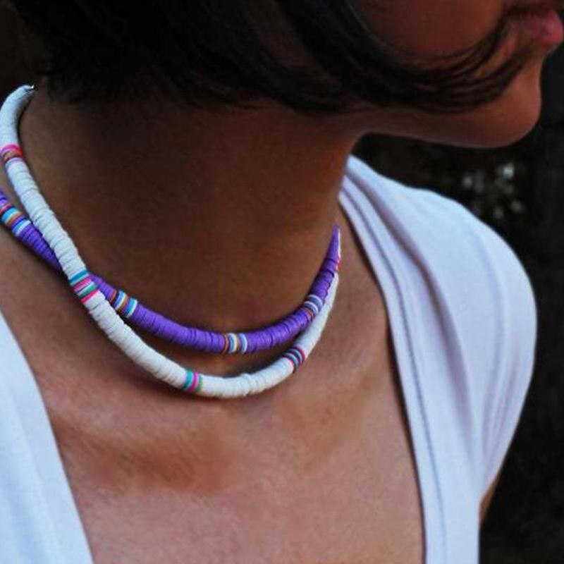 Collar redondo de arcilla suave para mujer, Gargantilla informal a la , joyería multicolor, para accesorios de mujer I0E2