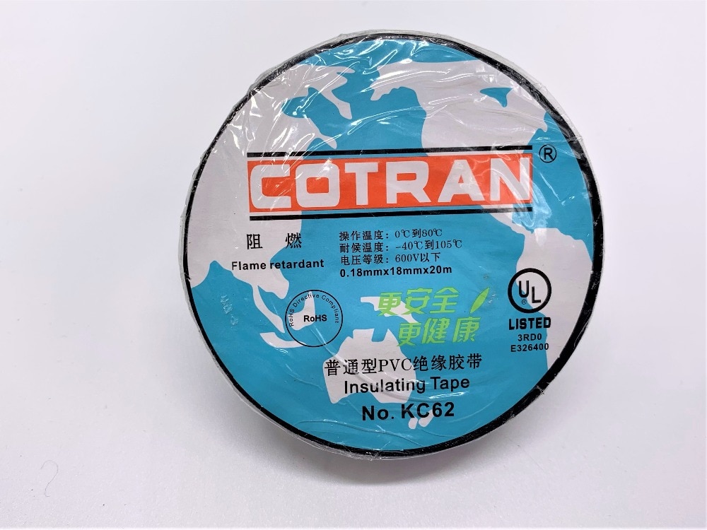 Cotran uitstekende PVC isolatie tape 18mm loodvrij elektrische isolatie tape waterdichte vlamvertragende isolatie zwarte tape