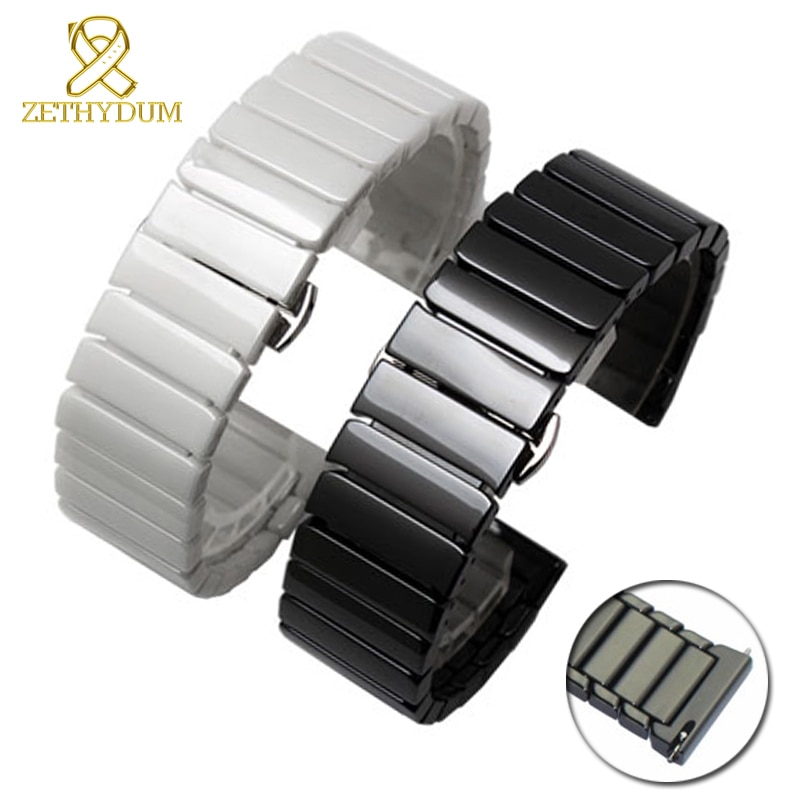 Ceramic watch strap 16mm bracelet watchband 20mm 22mm quick release bar wristwatches band 18mm white black watch belt not fade