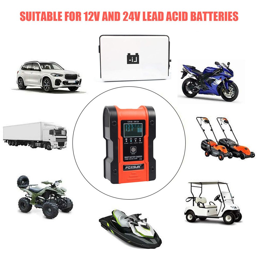 Newest Model 12V-24V Full Automatic Car Battery Charger Portable Power Pulse Repair Chargers LCD Display Energy Save
