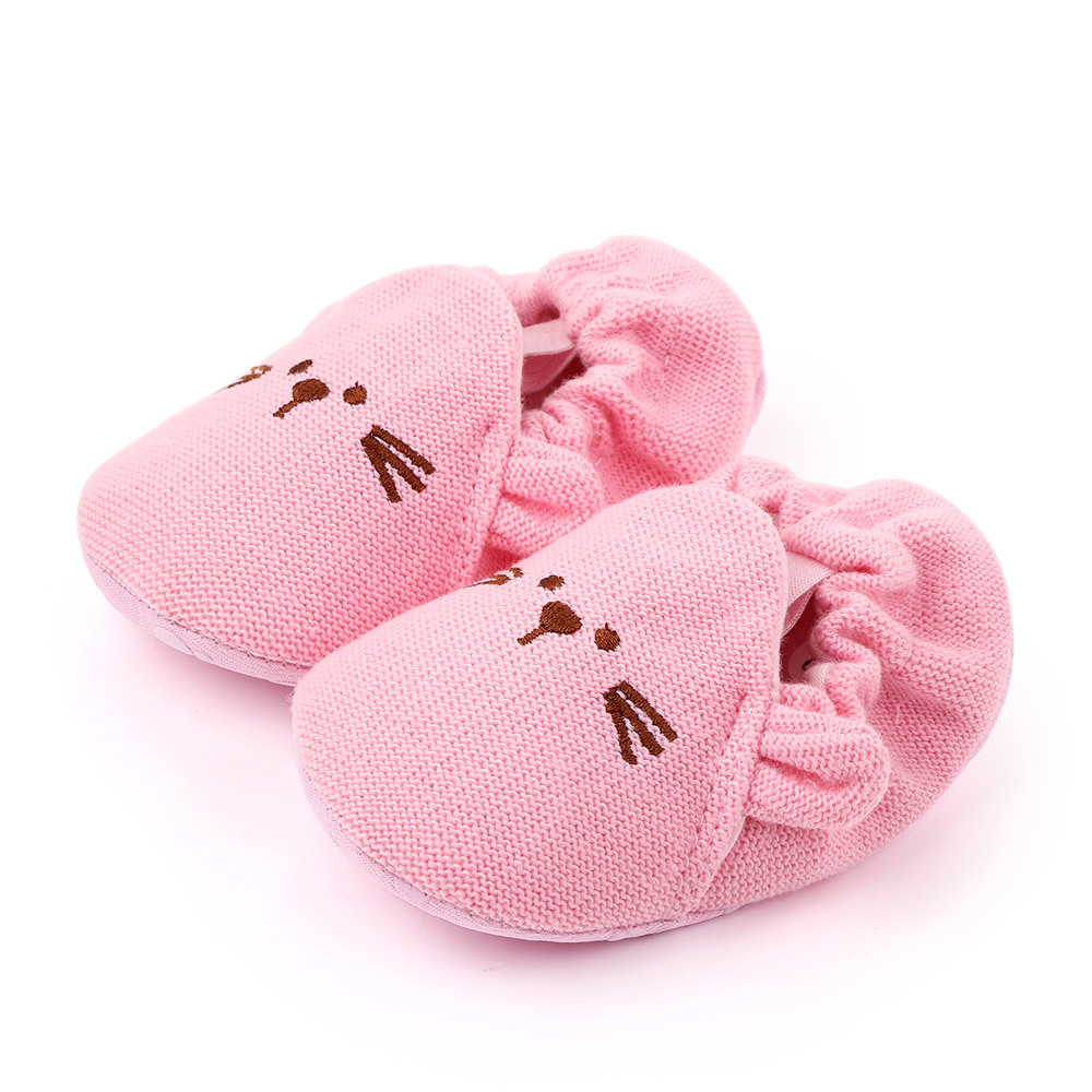 Sød tegneserie spædbarn baby krybbe sko yndig nyfødte drenge fodtøj toddler baby pige strik sko blød skridsikker sål slip-on sko: Lyserød / 7-12 måneder