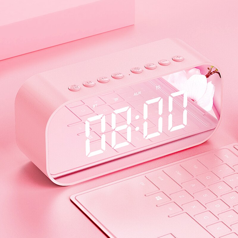 Alarm Clock Pink Girl Trend Bluetooth Speaker 3d Sound Student Clock Wireless Bedside Alarm Clock Mirror LED Alarm ClockMusic