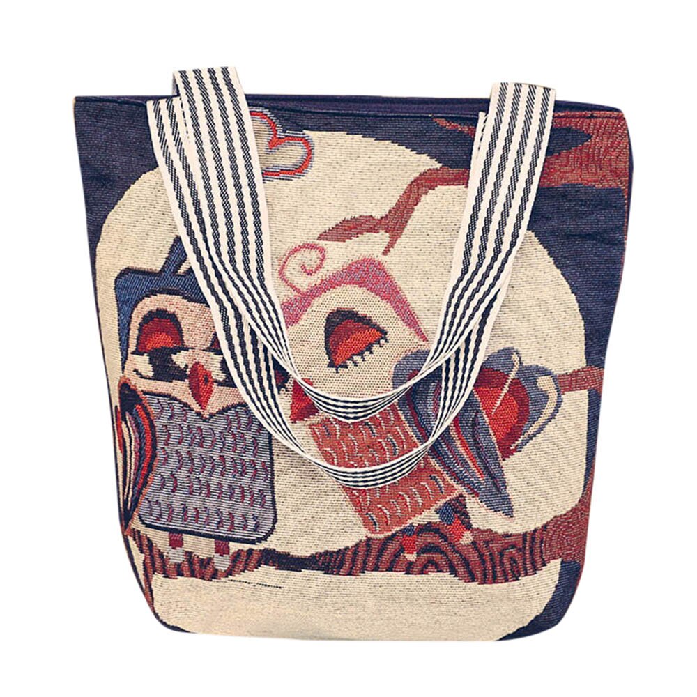 Bolso grande de lona con estampado de búho para mujer, bolsa de mano de tela, de viaje, Eco, reutilizable, para hombro: H