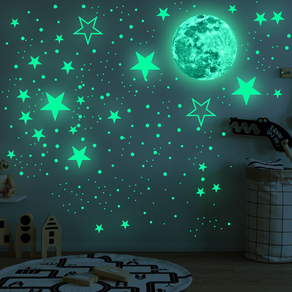 435pcs/set Luminous 3D Star Moon Dot Wall Stickers Kids Room Bedroom Ceiling Home Decoration Fluorescent Glow in the Dark