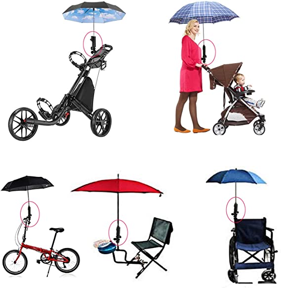 Heavy Duty Golf Push Cart Umbrella Holder 360 Degrees Adjustable Angle Universal for Golf Cart/Stroller/Wheelchair/Bike