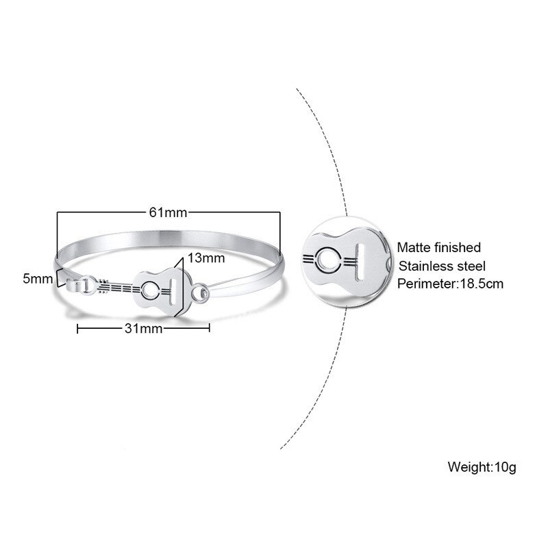 ZORCVENS Women Guitar Charm Cuff Bracelet Bangles Stainless Steel Music pulsera femenina