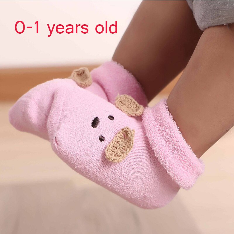 Leuke Baby Sokken Cartoon Dieren Peuter Jongens Meisjes Sokken Herfst Winter Warm Anti Slip Vloer Sok Badstof Handdoek Sokken: 0-1Y pink