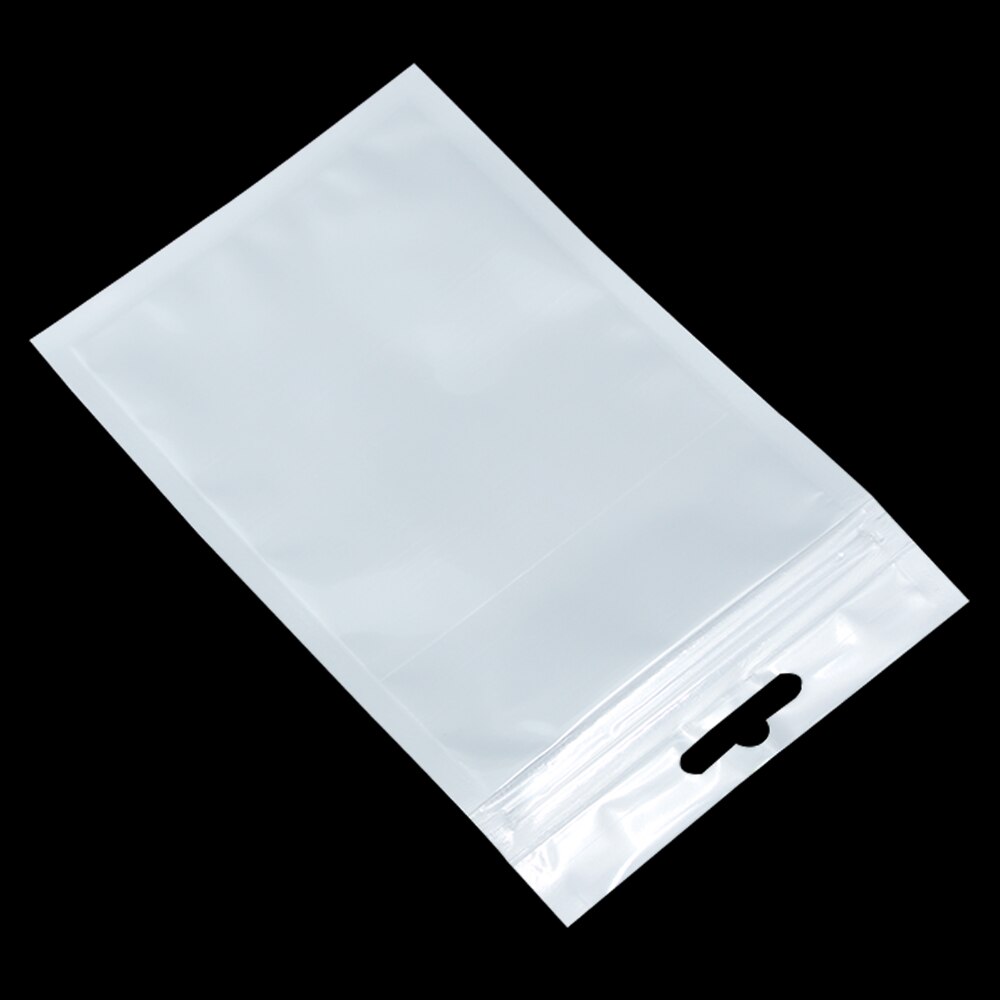 100 stks/partij Wit Clear Rits Plastic Verpakking Zakken Met Rits Self Afgesloten Doorzichtige Ziplock Poly Verpakking Hang Hole