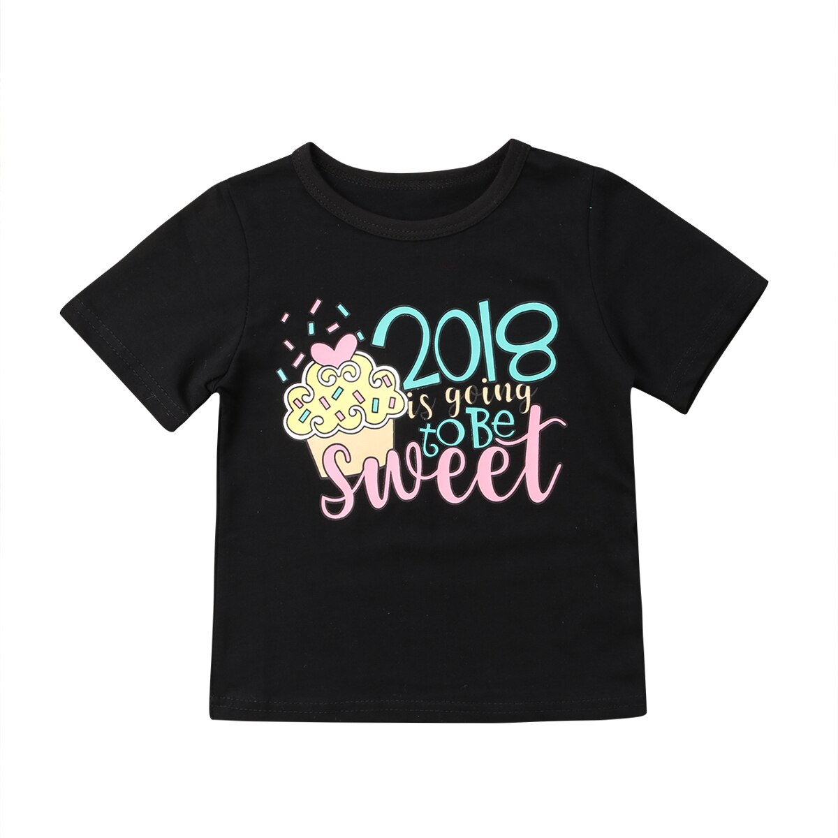 Cute Toddler Baby Girls Graphic Tee Soft Cotton Crew Neck T-shirt Tops Clothes: Black / 18M