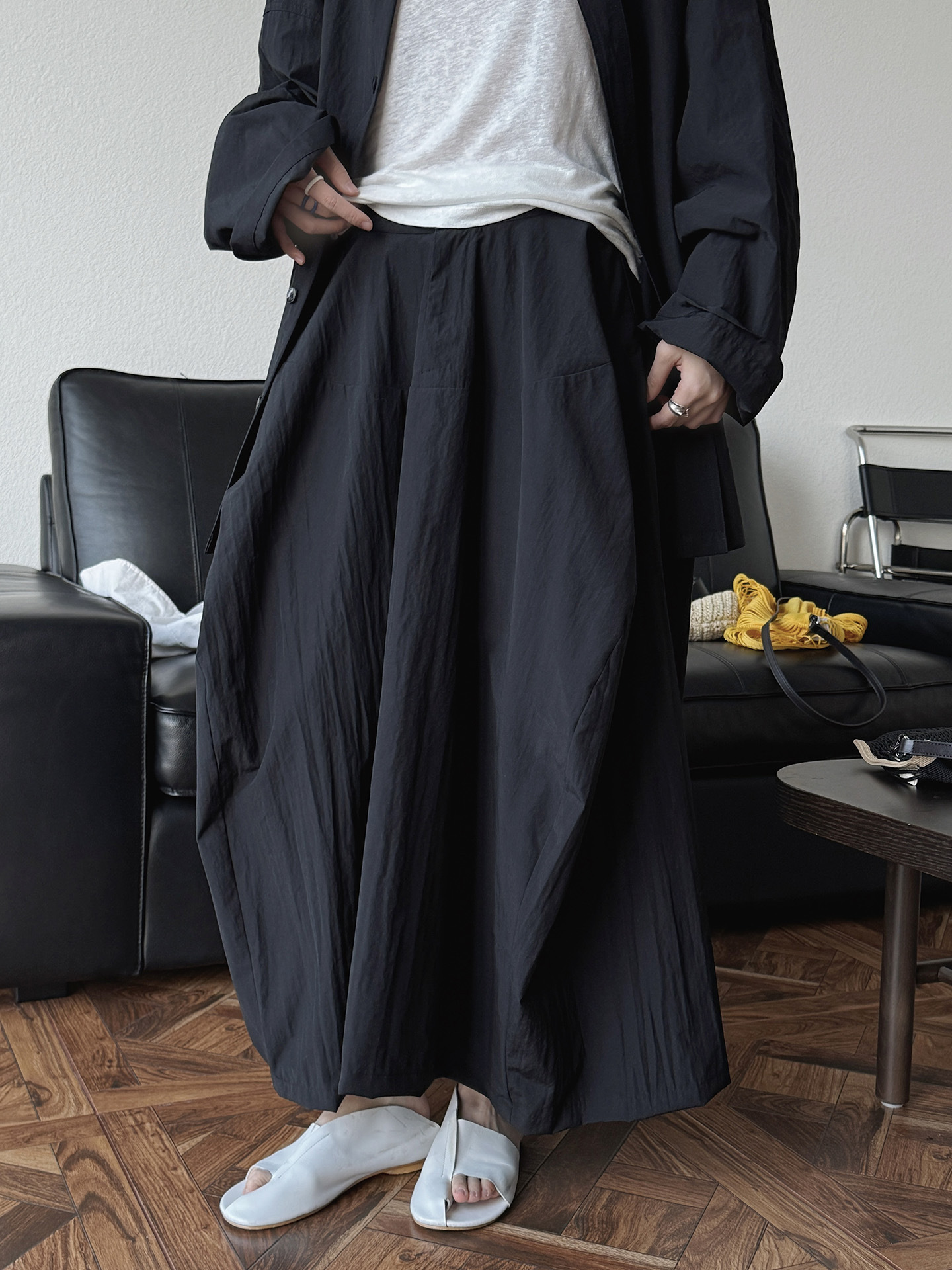 Lässiger, einfarbiger, lockerer Rock mit hoher Taille für Damen im Frühling und Sommer: L / Black