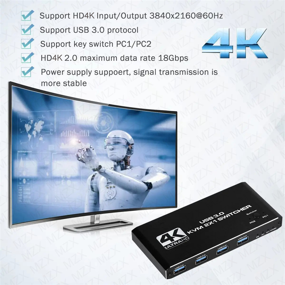 MZX KVM-schakelaar 2 in 1 uit 4K bij 60 Hz HDMI-compatibel USB 3.0 Hub Docking Station Dock Computers PC Deel Toetsenbord Printer Schijf KVM