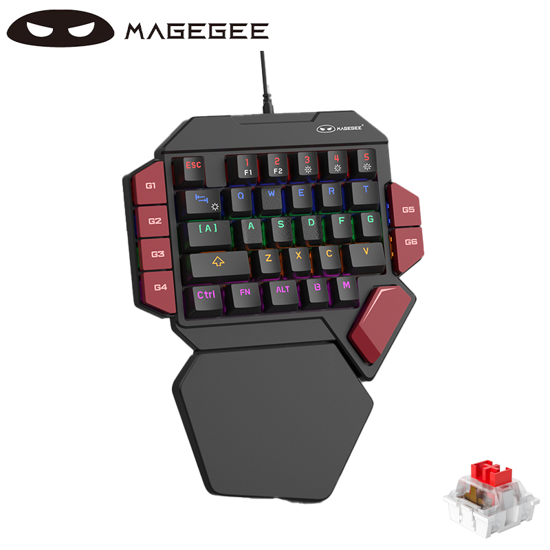 MageGee Einhand-Spiel-Mechanische Tastatur, Axt 35-Tasten, kabelgebundene Spielen-Laptop-Tastatur für Linkshänder, gemischte Lichtlampeneffekt: Bernstein