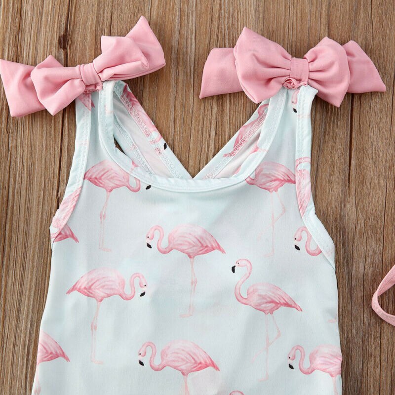 Traje de baño con sombrero para niñas, traje de baño con sombrero, flamenco, 2 uds., para verano,