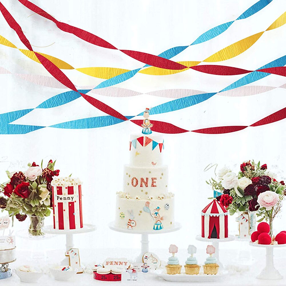 12pcs Carnival Circus Party Decorations Red Blue Yellow Crepe Paper Streamer Tassels Streamer Circus Baby Shower birthday decor