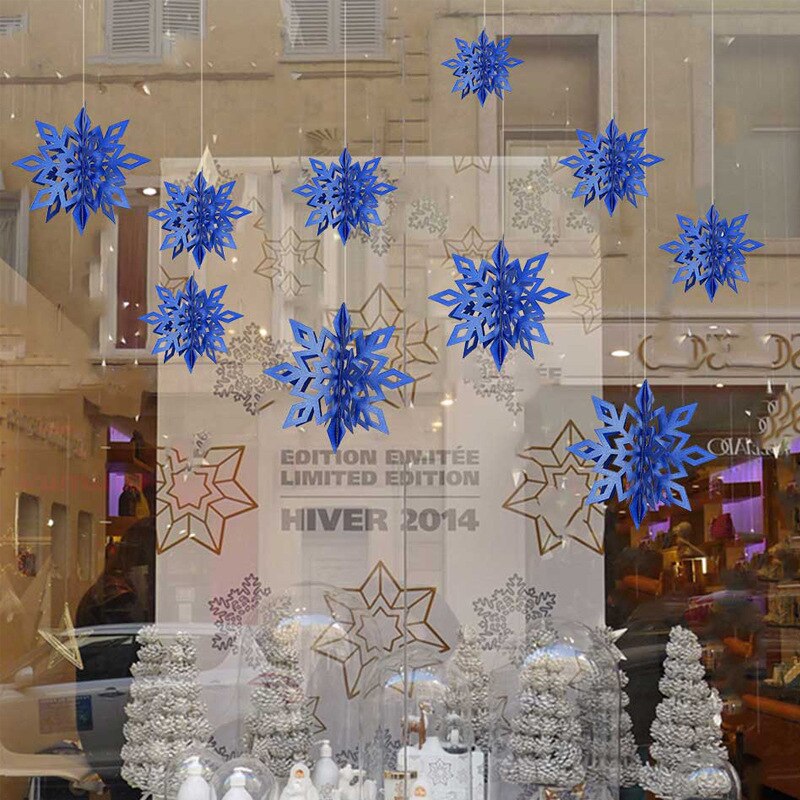 6 stk snefnug hængende dekorationer julefest vedhæng xmas ornamenter hjem år 3 forskellige størrelser 3d snefnug ornamenter: Dyb blå