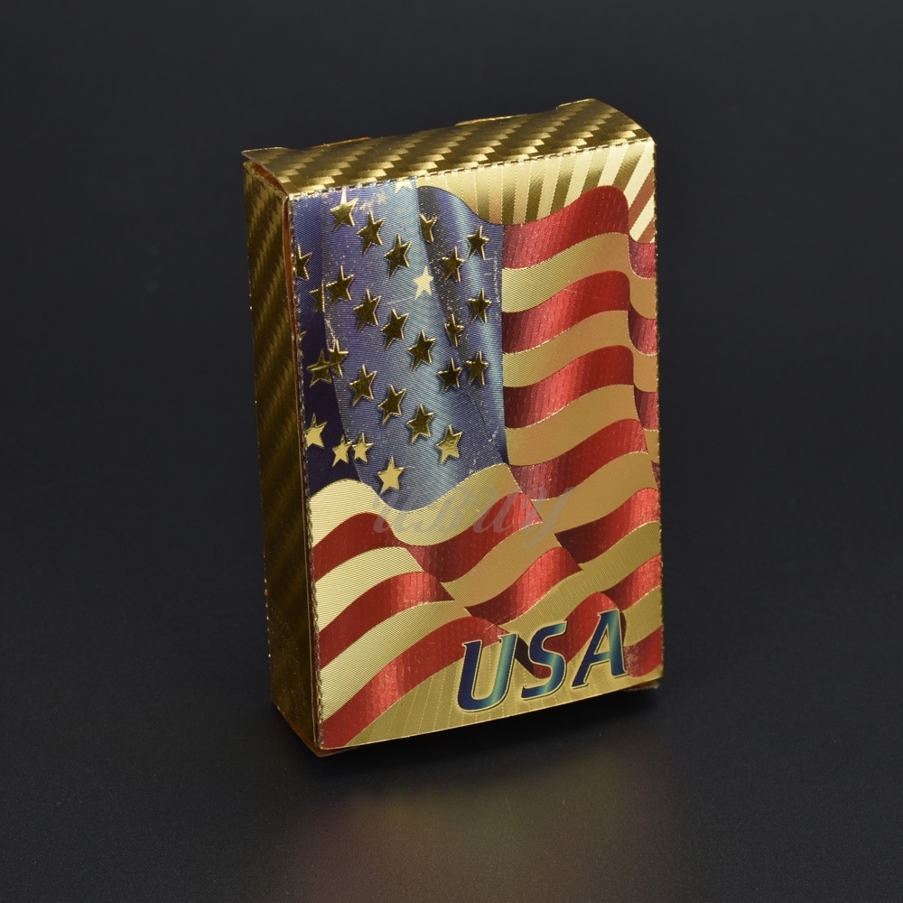 Kleurrijke Amerikaanse vlag wapperen Goud Zilver Folie Speelkaarten Plastic Waterdicht Kaarten Voor Collection